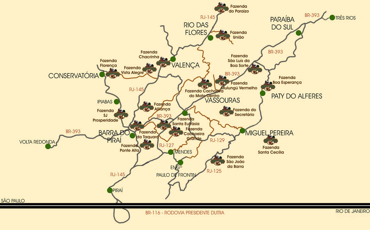 Mapa do Circuito das Fazendas do Vale do Caf